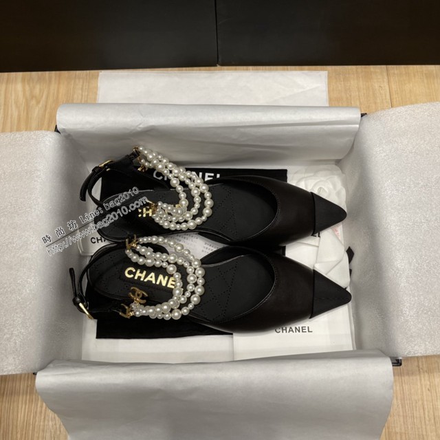 chanel2022最新爆款珍珠涼鞋 香奈兒尖頭平跟涼鞋 dx3350